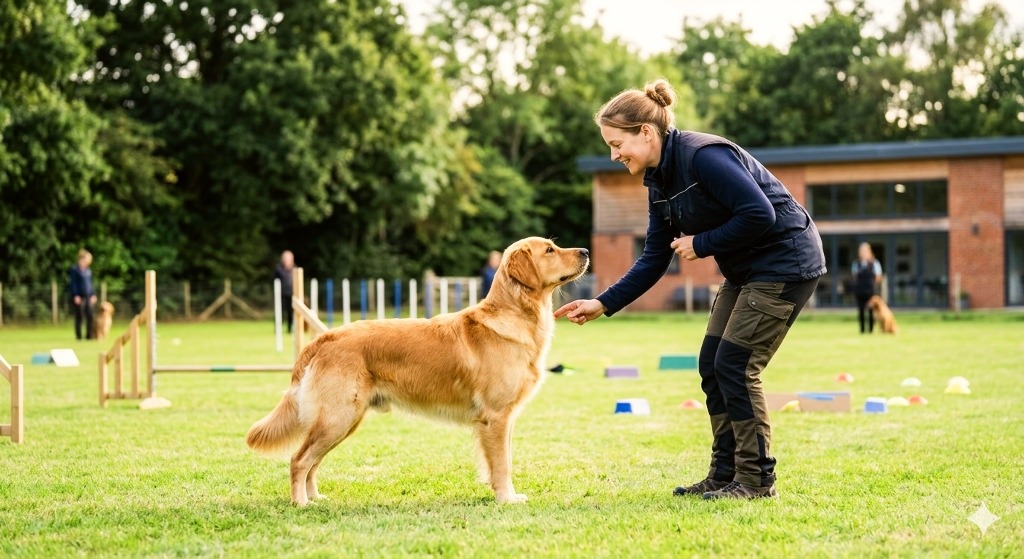 Professional Trainer Working with dog during Dog Aggression training.