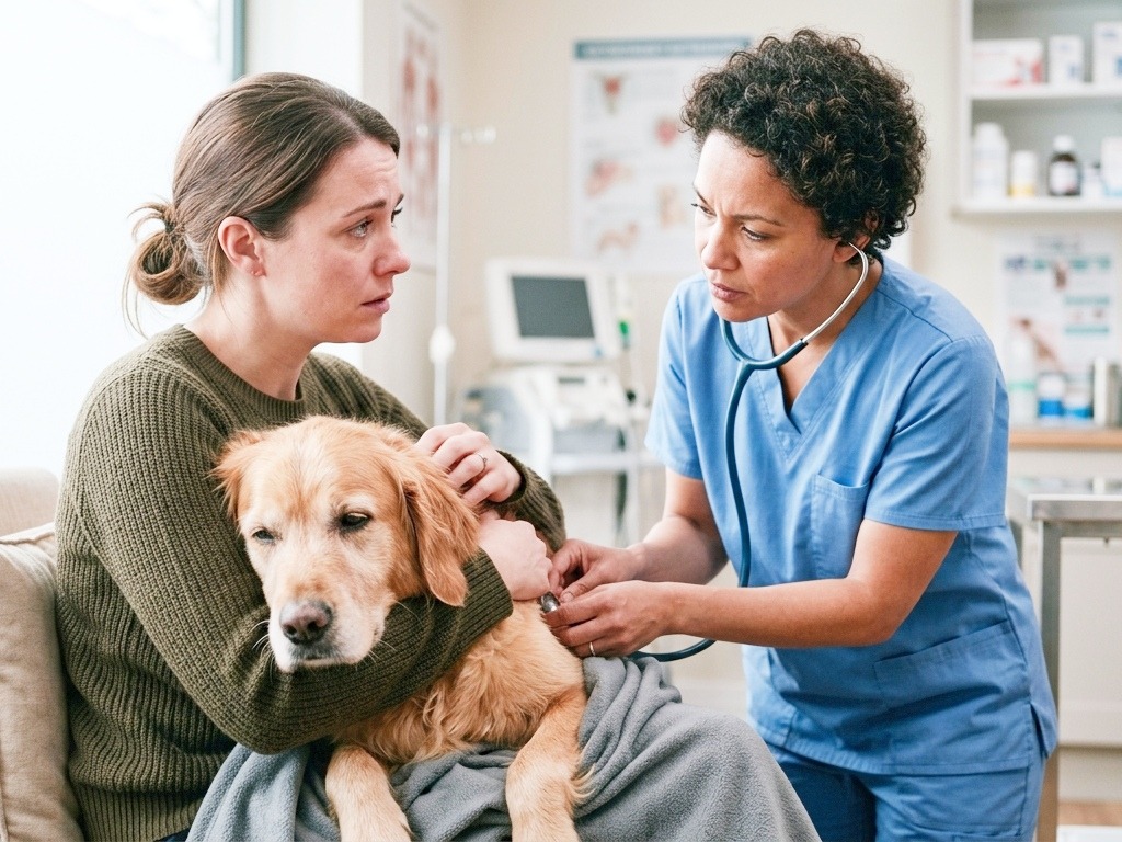 Veterinary doctor diagnose Dog Disease with stethoscope.