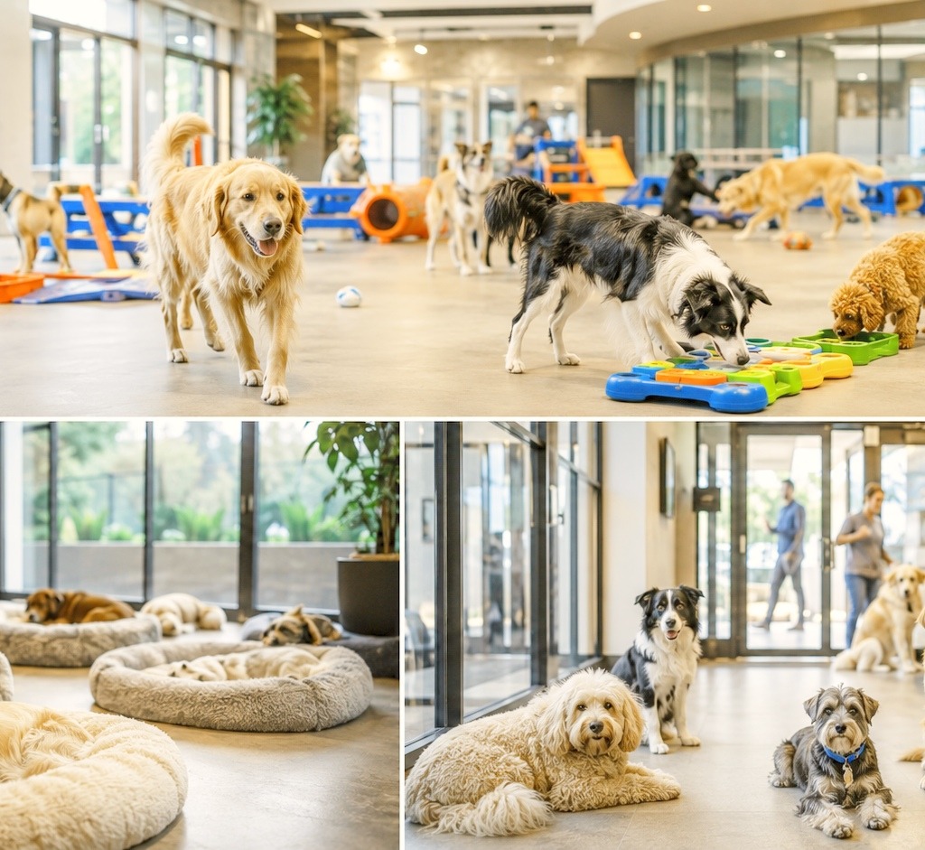 The balanced routine of dogs in Dogs Daycare.