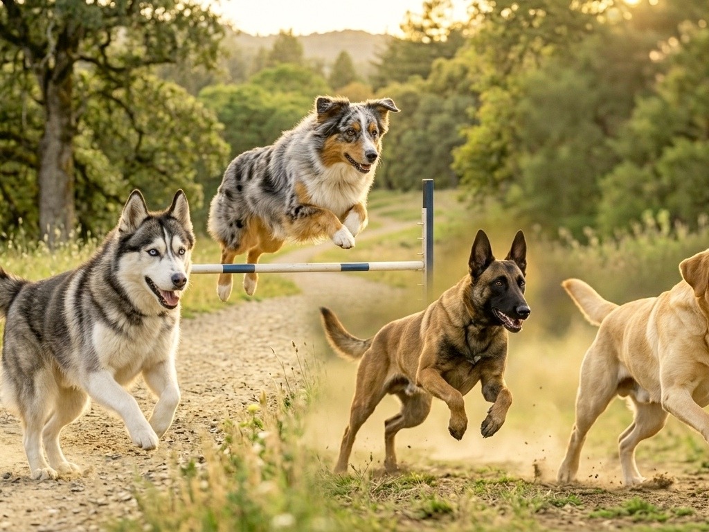 The dog breeds of different energy level.