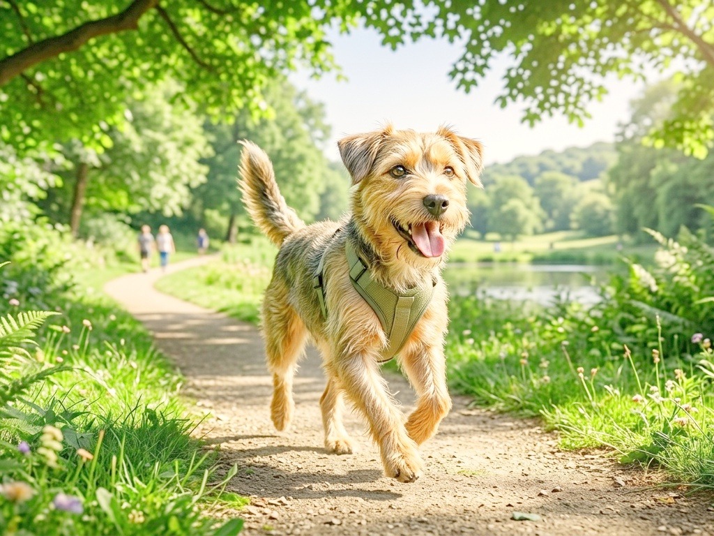 During walking dog feels happy.