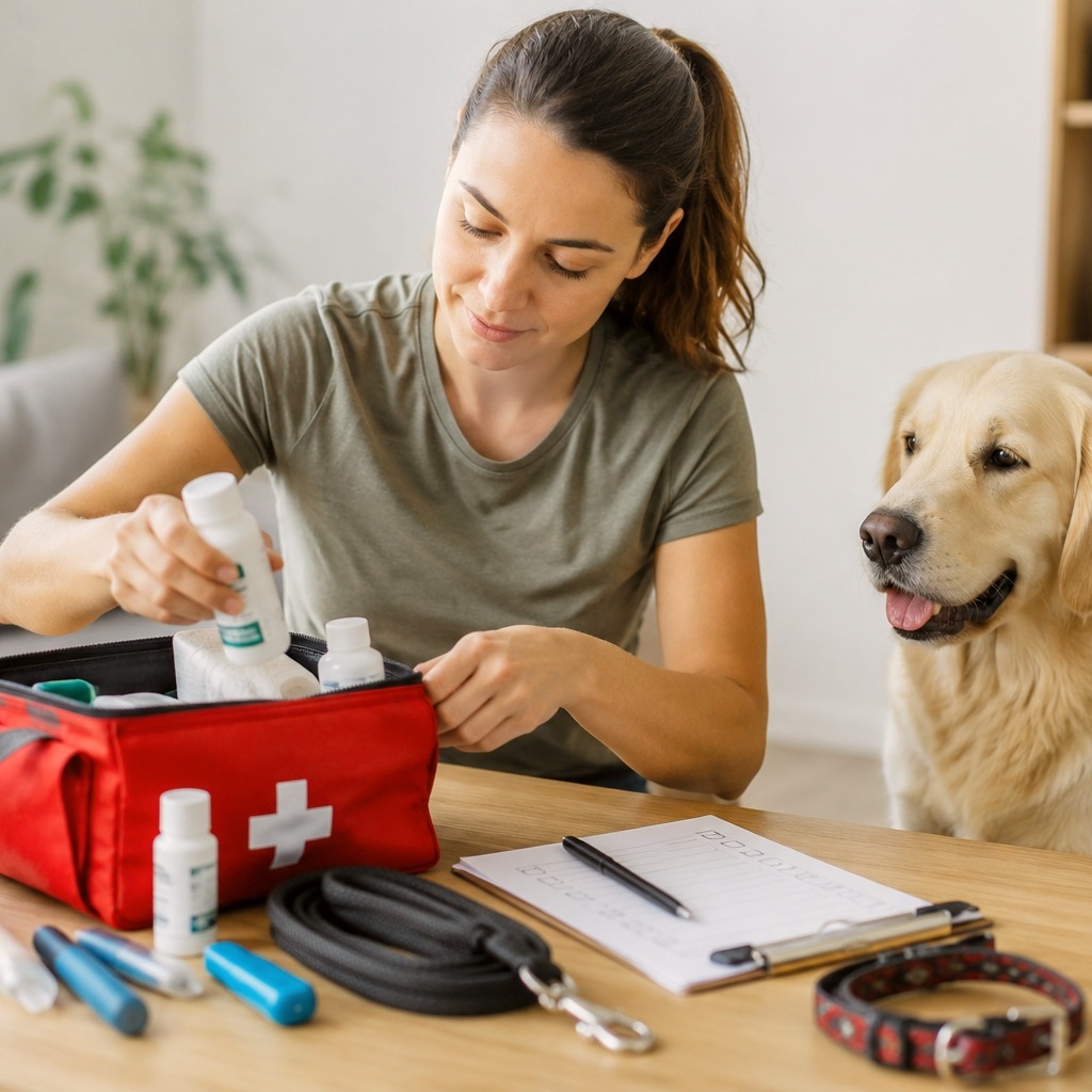 The sitter has an emergency kit for dog safety.