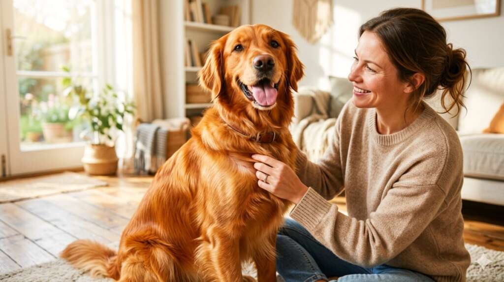 The dog feels happy with good skin care.