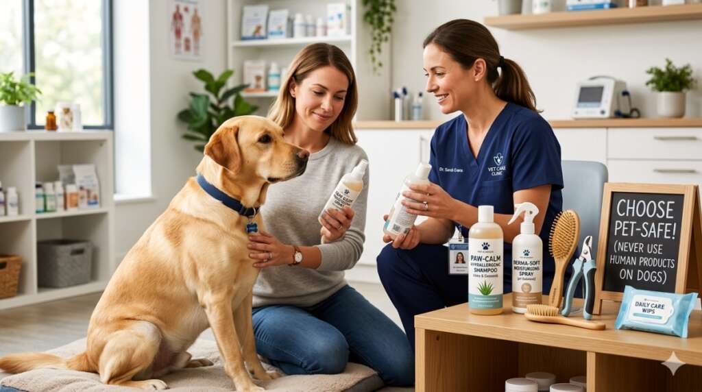 The owner choosing the right skin care products.