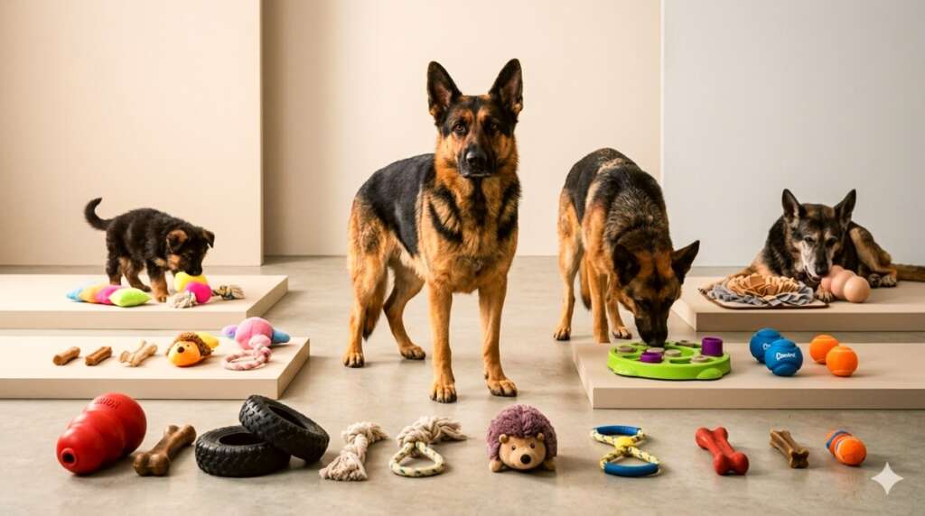 Dogs of different sizes playing.