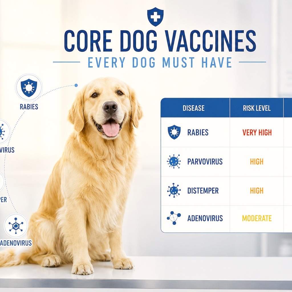 Core dog vaccine is essential from diseases prevention.