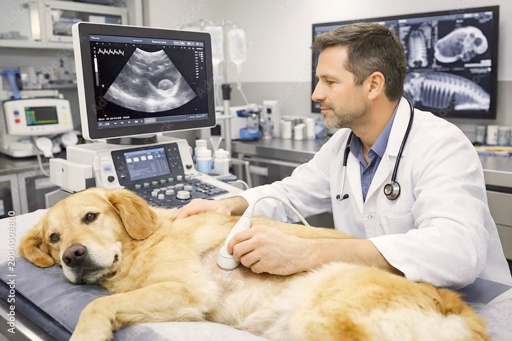 The vet diagnose dog worm. 