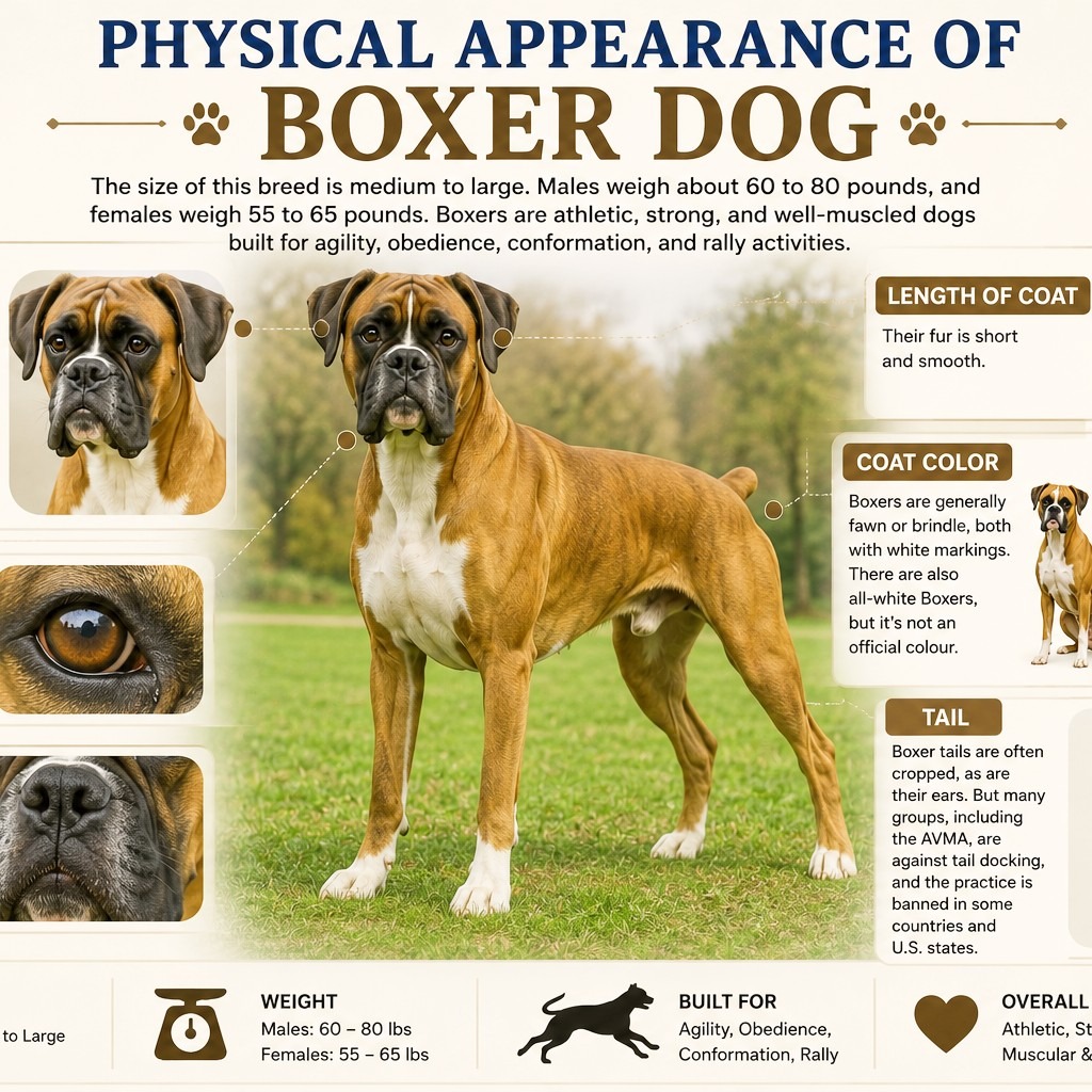 This image shows the physical appearance of boxer dog.
