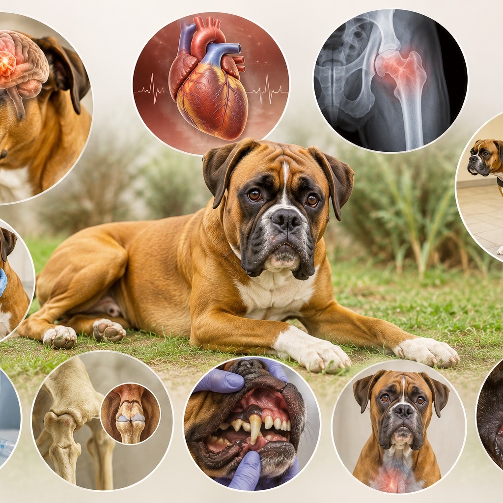 This image shows the health issues of boxer dogs.