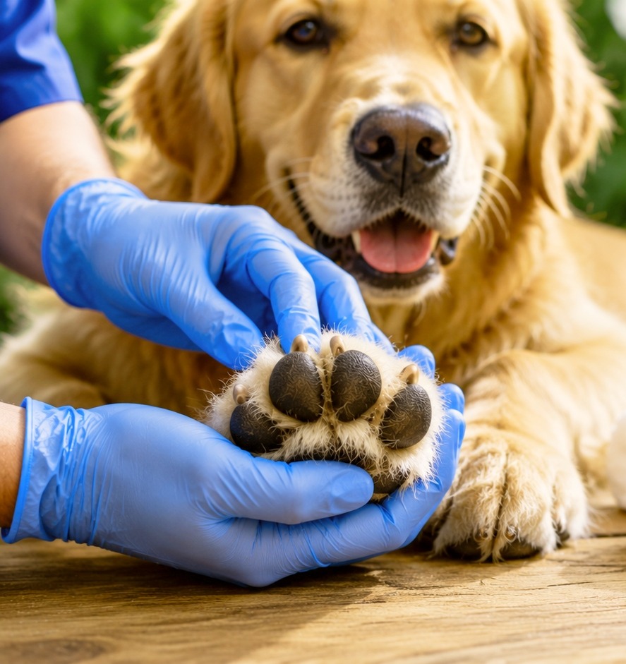 Vet diagnose the dog paw.