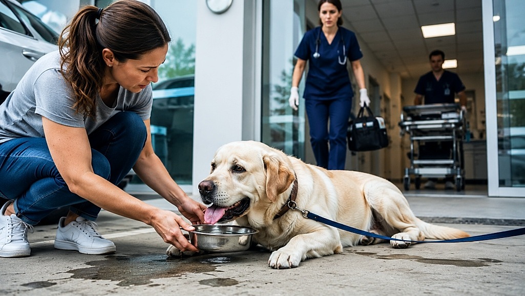Dog breathing heavily with excessive panting showing signs of distress.